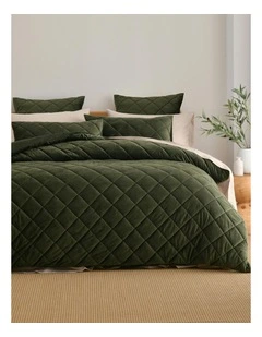 Haven Velvet Quilted Quilt Cover Set in Olive