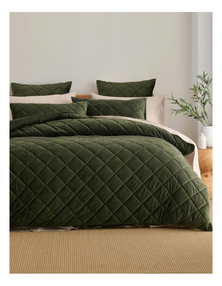 Haven Velvet Quilted Quilt Cover Set in Olive image 1