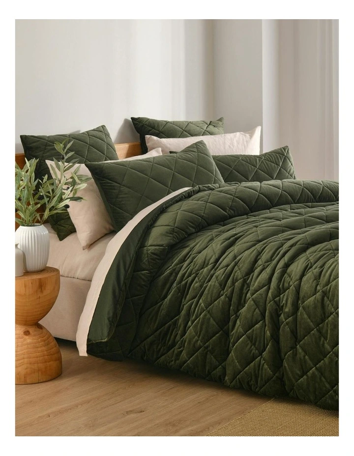 Haven Velvet Quilted Quilt Cover Set in Olive image 2