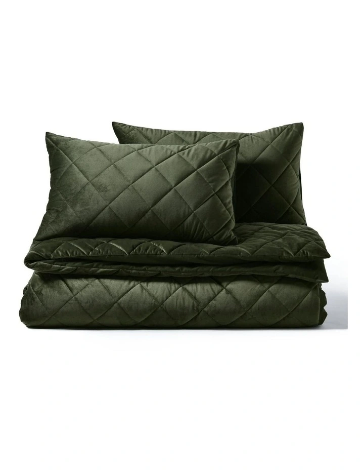 Haven Velvet Quilted Quilt Cover Set in Olive image 7