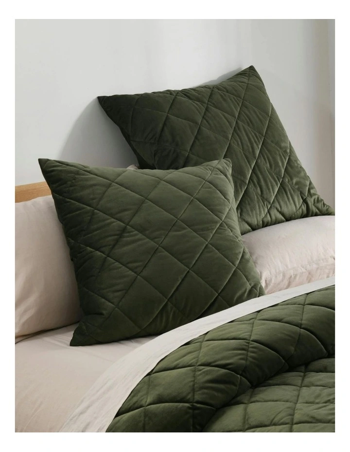 Haven Velvet Quilted European Pillowcase 65x65cm in Olive image 2