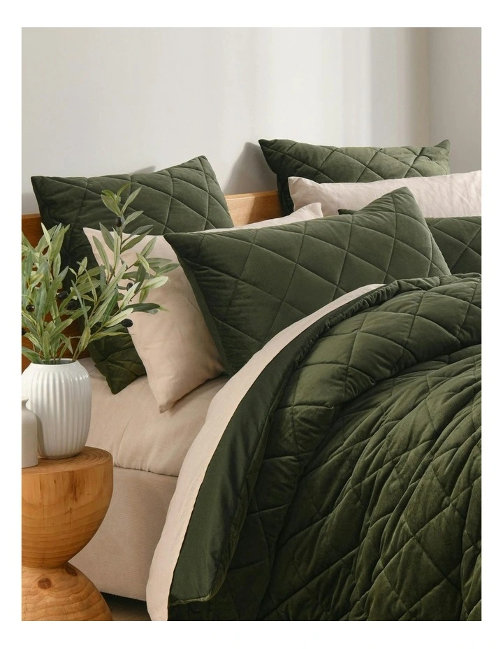 Haven Velvet Quilted European Pillowcase 65x65cm in Olive image 5