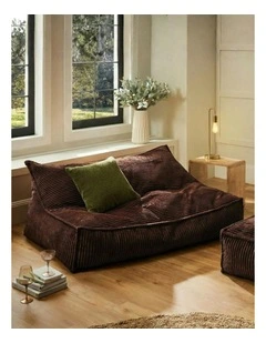 Wilde Ribbed Luxe Fleece Double Sofa Bean Bag Lounge Cover in Chestnut Brown