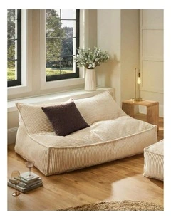 Wilde Ribbed Luxe Fleece Double Sofa Bean Bag Lounge Cover in Vanilla Cream