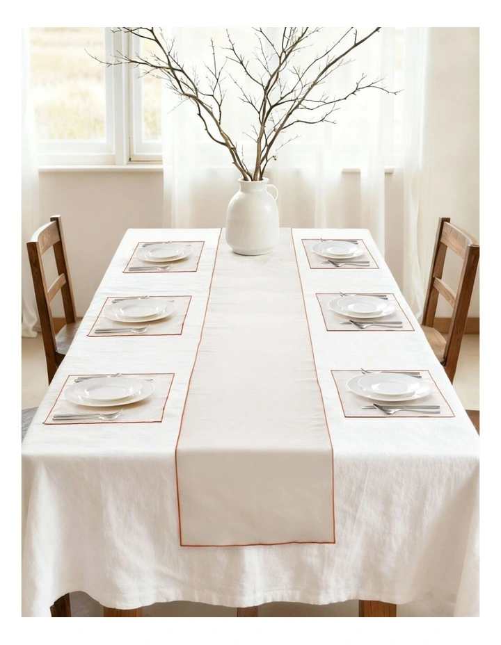 Harvest Table Runner with Placemats Set of 6 in Natural/Rust Edge image 1