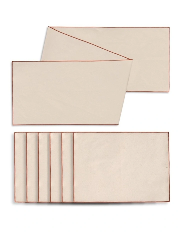 Harvest Table Runner with Placemats Set of 6 in Natural/Rust Edge image 2