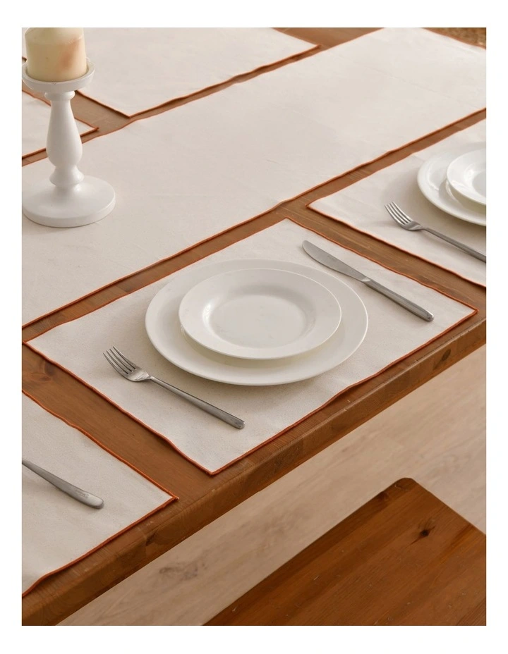 Harvest Table Runner with Placemats Set of 6 in Natural/Rust Edge image 4