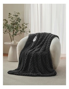 Emmett Textured Faux Fur Heated Throw in Charcoal