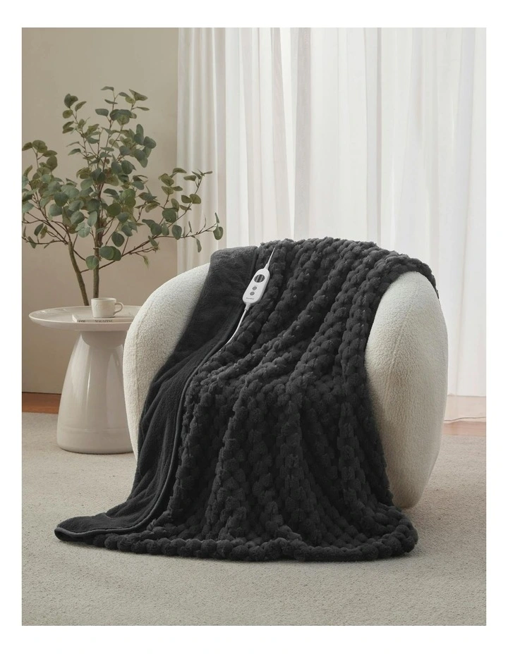 Emmett Textured Faux Fur Heated Throw in Charcoal image 1