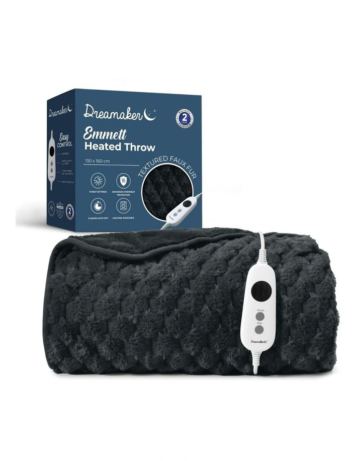 Emmett Textured Faux Fur Heated Throw in Charcoal image 2