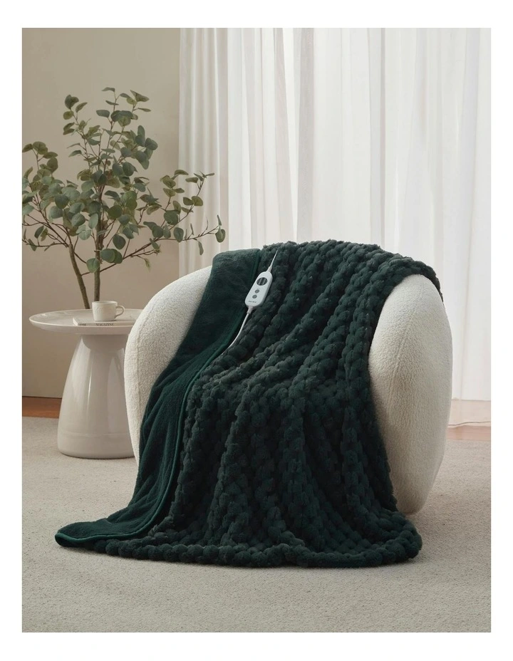 Emmett Textured Faux Fur Heated Throw in Deep Teal image 1