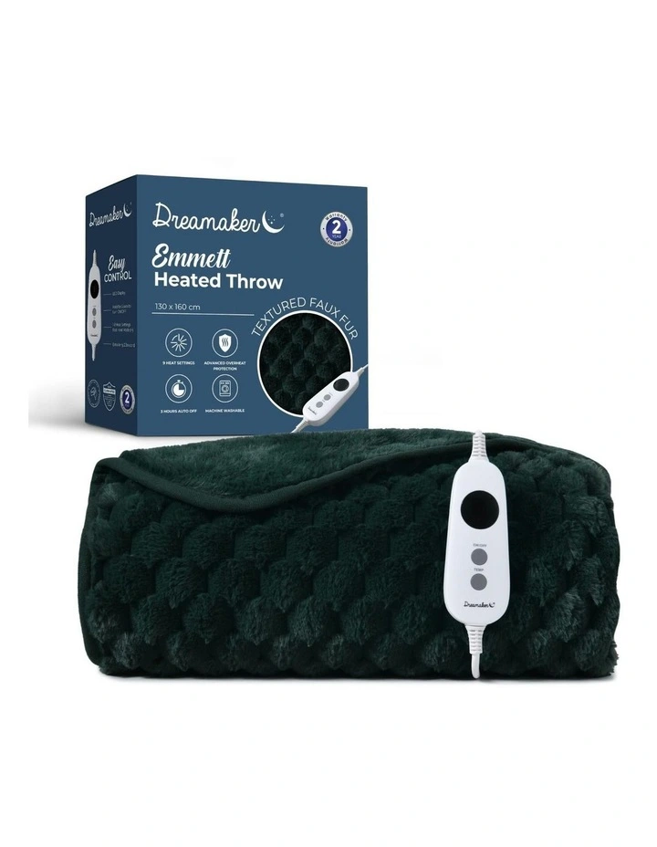 Emmett Textured Faux Fur Heated Throw in Deep Teal image 2