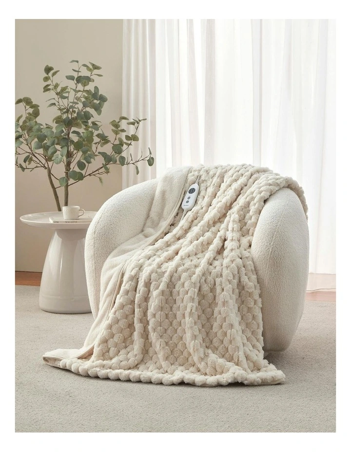 Emmett Textured Faux Fur Heated Throw 130x160cm in Cream image 1