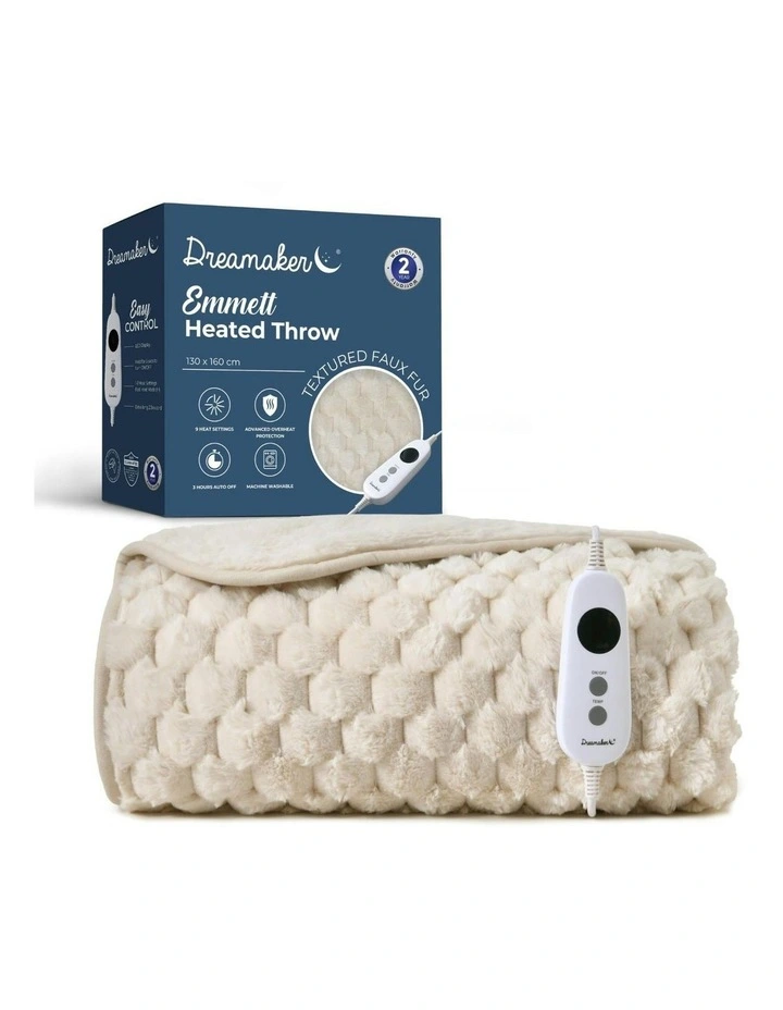 Emmett Textured Faux Fur Heated Throw 130x160cm in Cream image 2