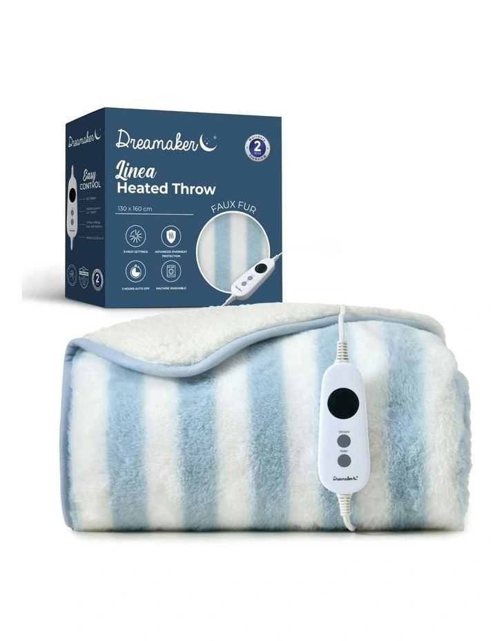 Linea Faux Fur Heated Throw in Blue image 2