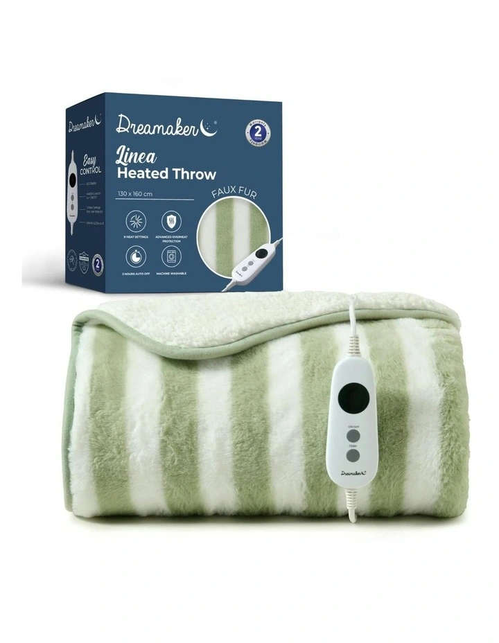 Linea Faux Fur Heated Throw in Olive image 2