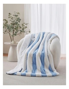 Denver Carved Stripe Faux Fur Heated Throw in Sky