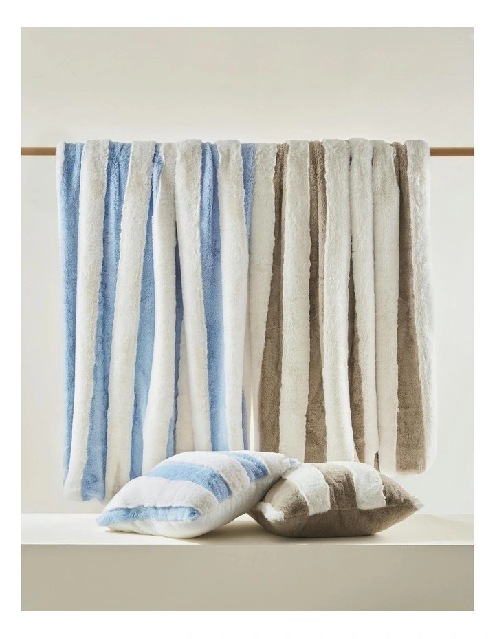 Denver Carved Stripe Faux Fur Heated Throw in Sky image 7
