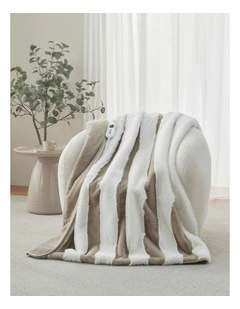Denver Carved Stripe Faux Fur Heated Throw in Natural