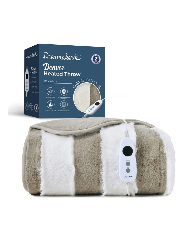 Denver Carved Stripe Faux Fur Heated Throw in Natural image 2