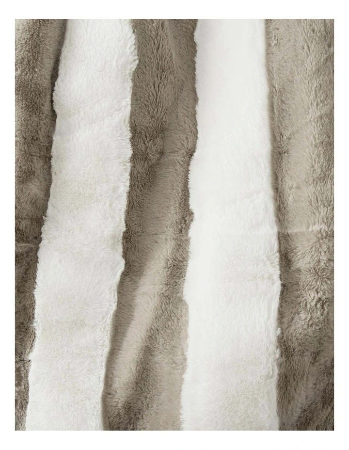 Denver Carved Stripe Faux Fur Heated Throw in Natural image 4