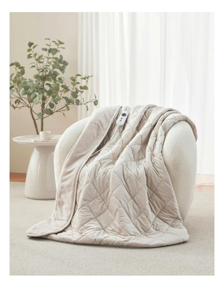Haven Velvet Heated Throw in Stone image 1