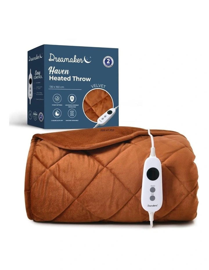 Haven Velvet Heated Throw in Rust image 2