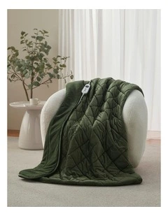 Haven Velvet Heated Throw in Olive