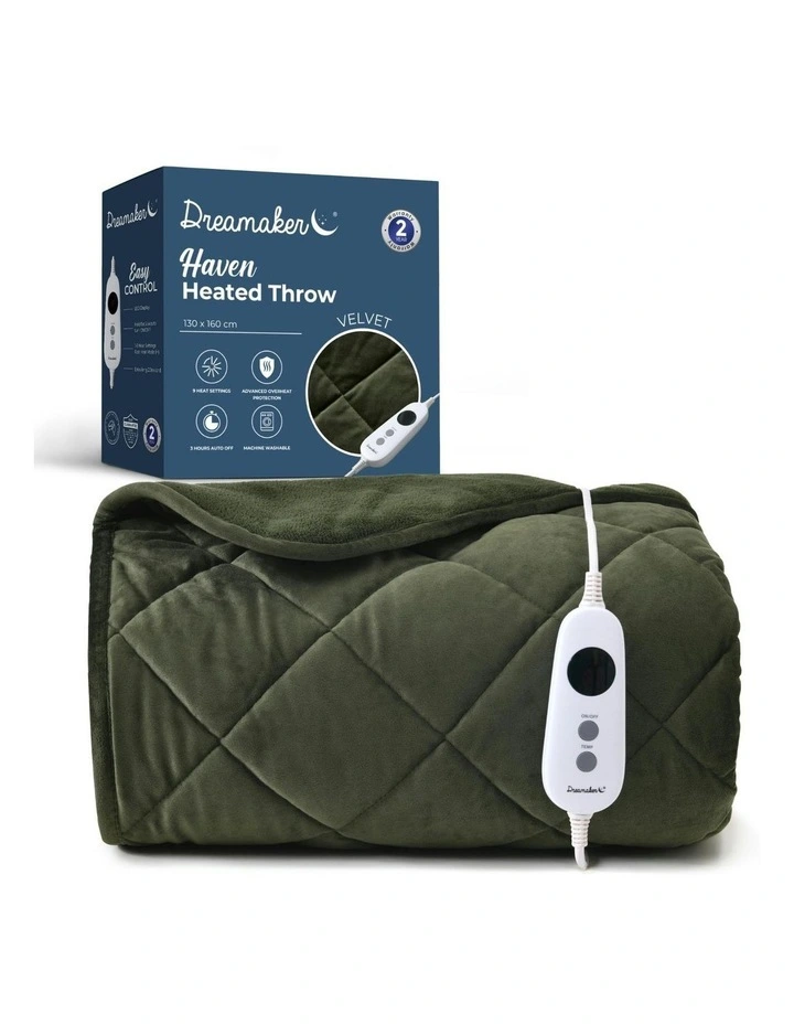 Haven Velvet Heated Throw in Olive image 2