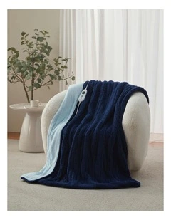 Eve Reversible Sherpa & Coral Fleece Heated Throw in Midnight Blue/Sky