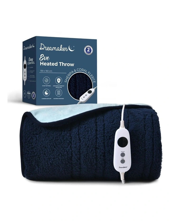 Eve Reversible Sherpa & Coral Fleece Heated Throw in Midnight Blue/Sky image 2