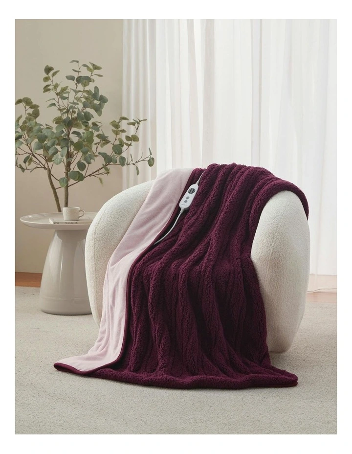 Eve Reversible Sherpa And Coral Fleece Heated Throw in Cherry/Blush image 1