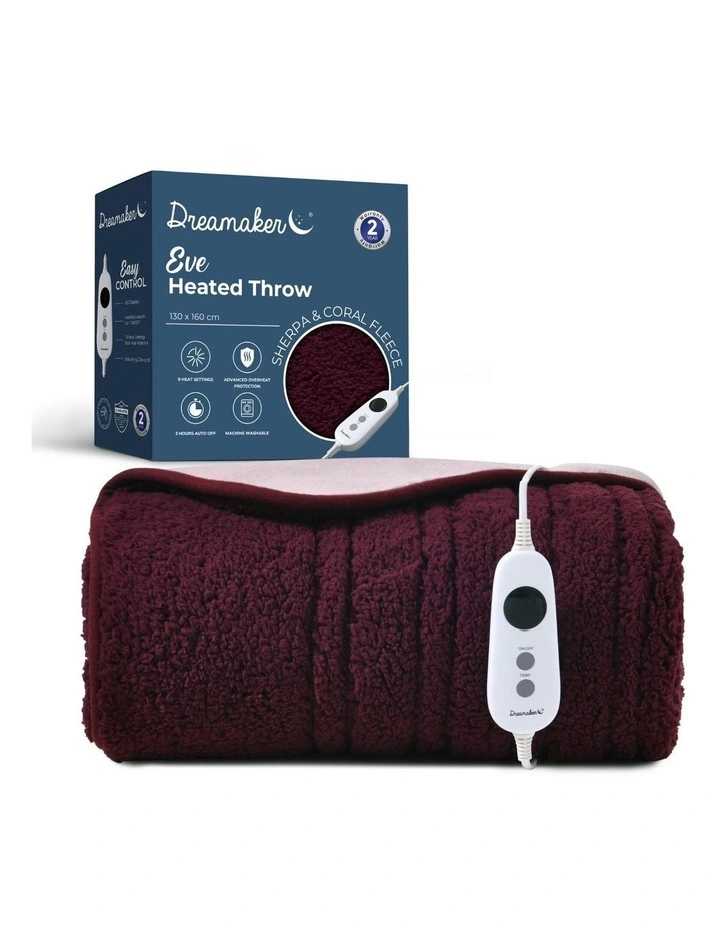 Eve Reversible Sherpa And Coral Fleece Heated Throw in Cherry/Blush image 2