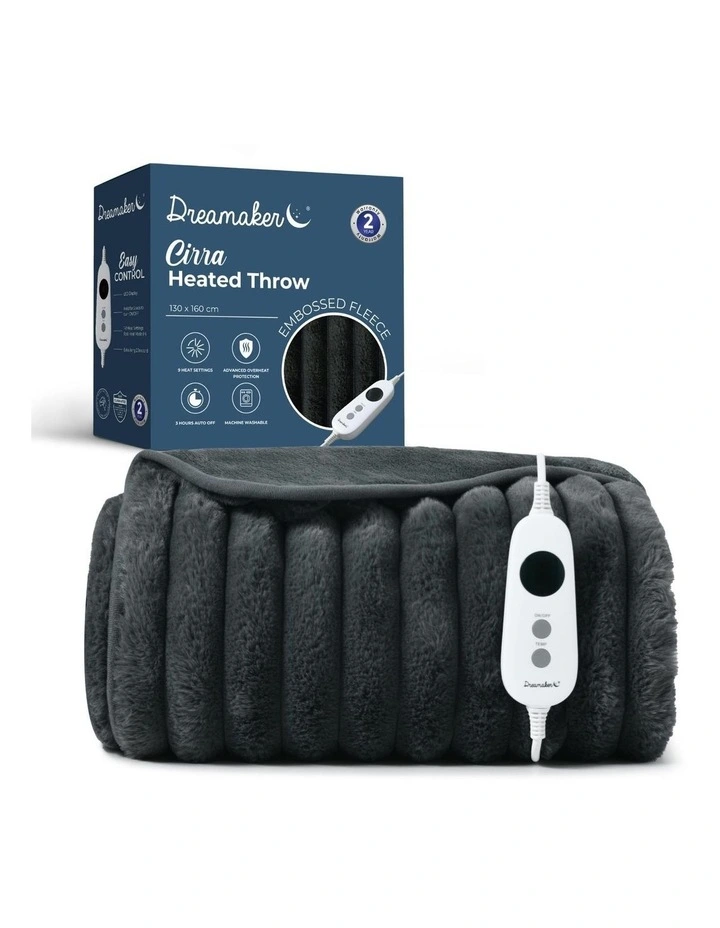 Chunky Embossed Fleece Heated Throw in Charcoal image 2