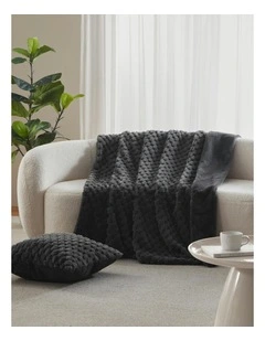 Emmett Textured Faux Fur Throw in Charcoal