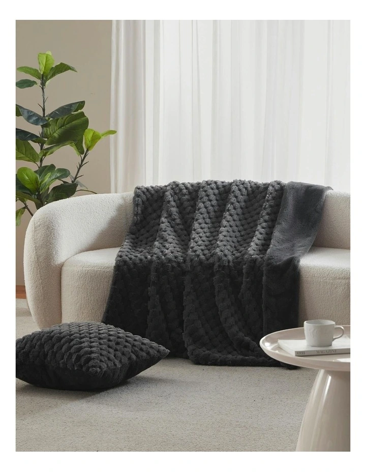 Emmett Textured Faux Fur Throw in Charcoal image 1
