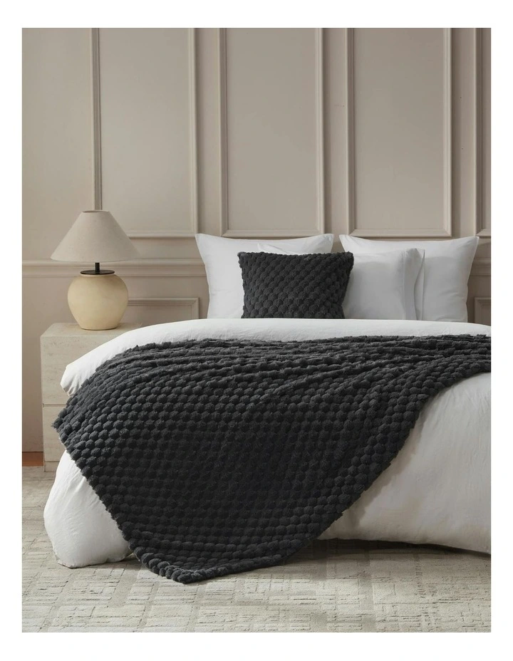 Emmett Textured Faux Fur Throw in Charcoal image 2