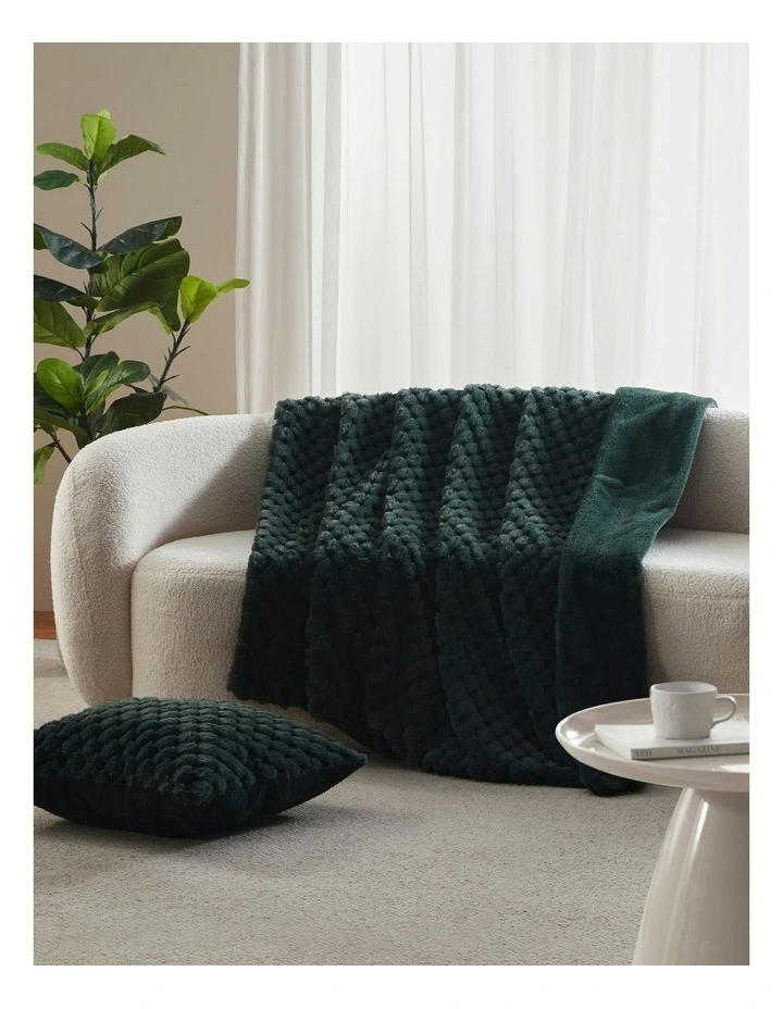 Emmett Textured Faux Fur Throw in Deep Teal image 1