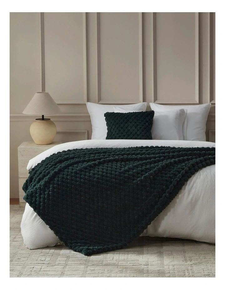 Emmett Textured Faux Fur Throw in Deep Teal image 2