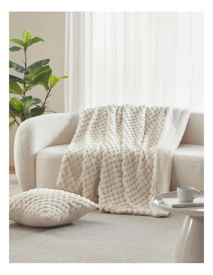 Emmett Textured Faux Fur Throw in Cream image 1