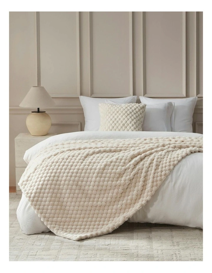 Emmett Textured Faux Fur Throw in Cream image 2