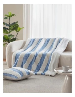 Denver Carved Stripe Faux Fur Throw in Sky