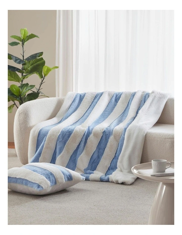 Denver Carved Stripe Faux Fur Throw in Sky image 1