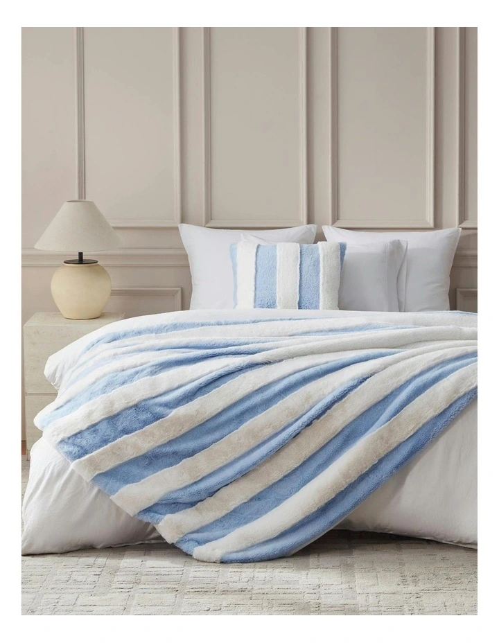 Denver Carved Stripe Faux Fur Throw in Sky image 2