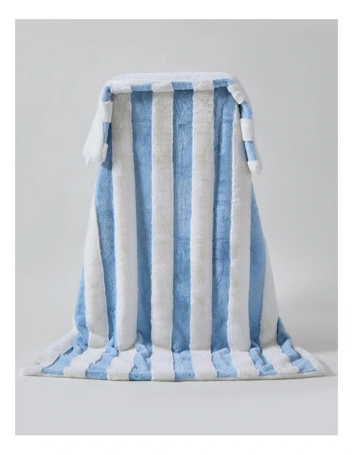 Denver Carved Stripe Faux Fur Throw in Sky image 7