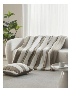 Denver Carved Stripe Faux Fur Throw in Natural