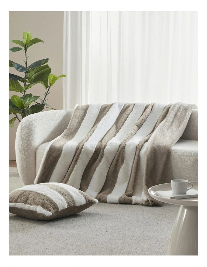 Denver Carved Stripe Faux Fur Throw in Natural image 1