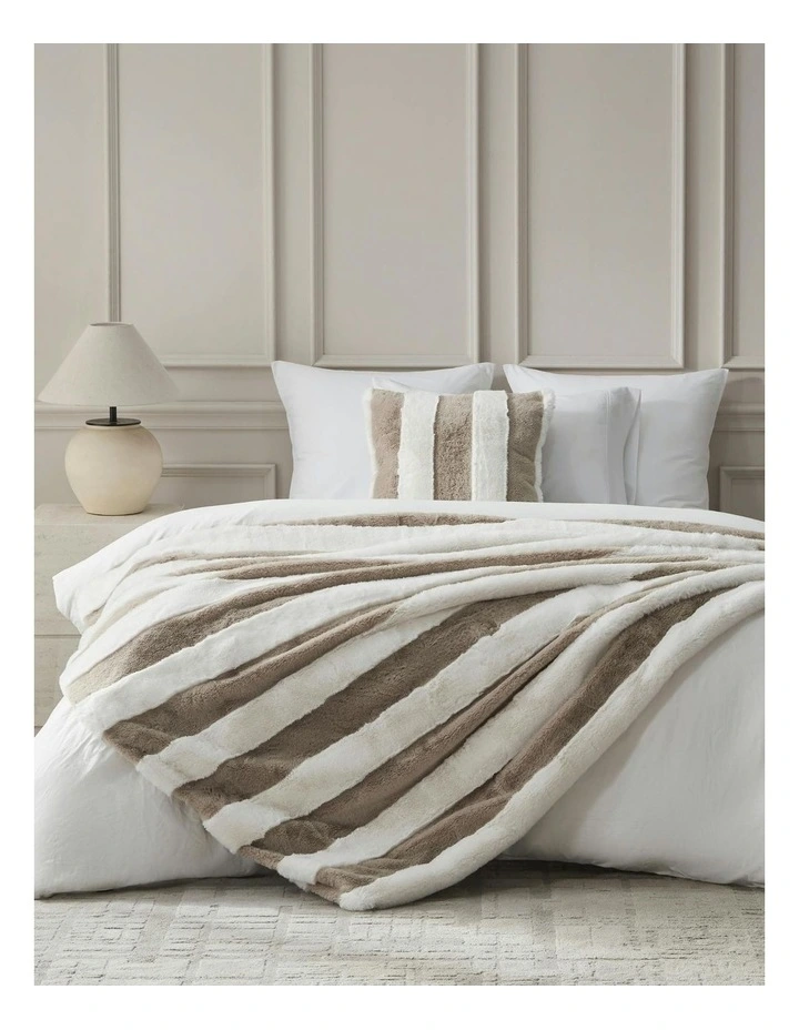Denver Carved Stripe Faux Fur Throw in Natural image 2