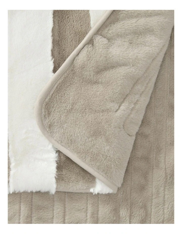Denver Carved Stripe Faux Fur Throw in Natural image 4