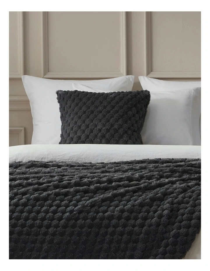 Emmett Textured Faux Fur Cushion 50x50cm in Charcoal image 4